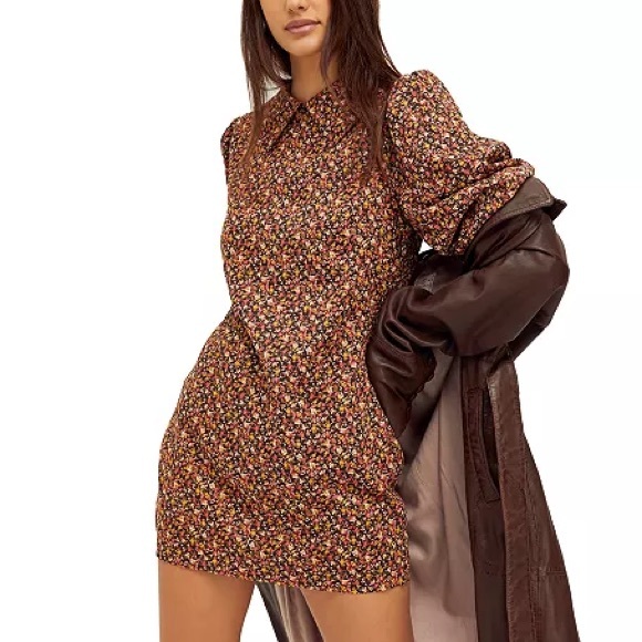 Free People Making Plans Floral Boho Point Colar Mini Dress - Picture 8 of 14